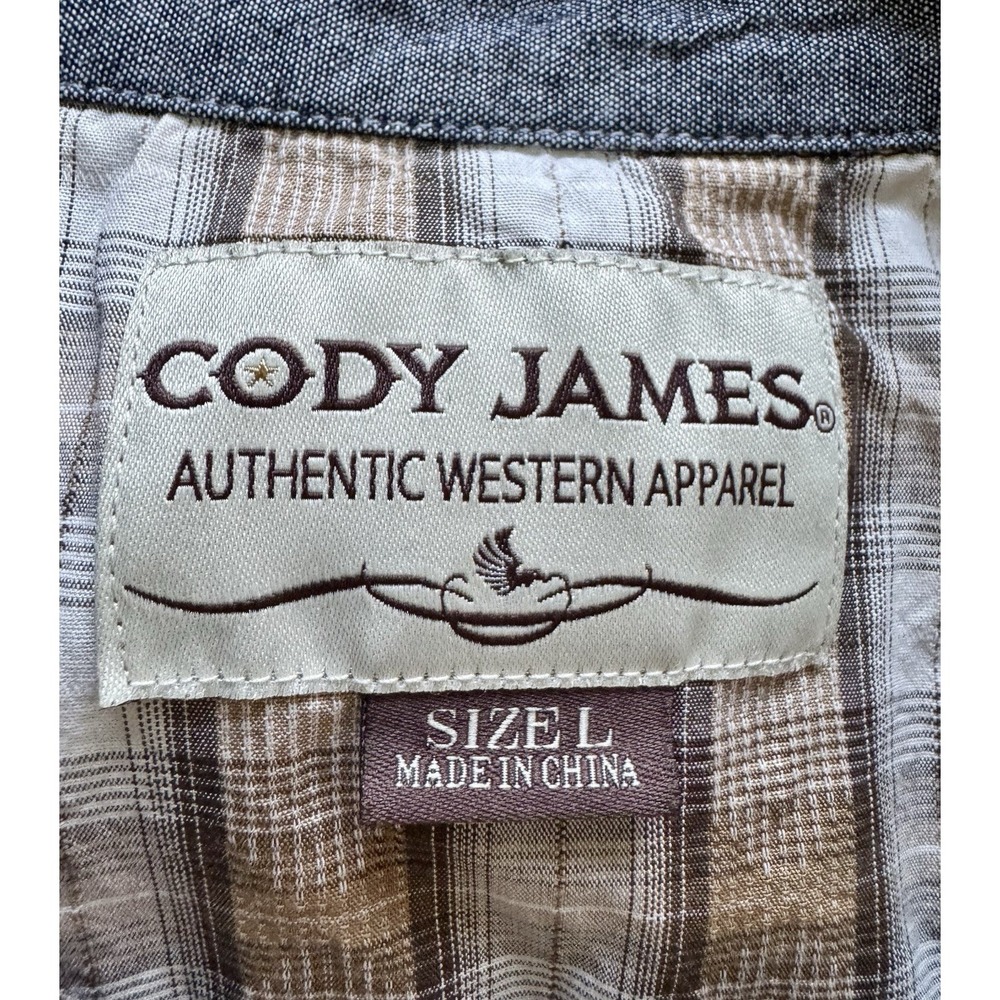 Cody James Mens Large Western Rodeo Shirt Pearl‎ Snaps Plaid Long Sleeve Brown - Picture 10 of 10